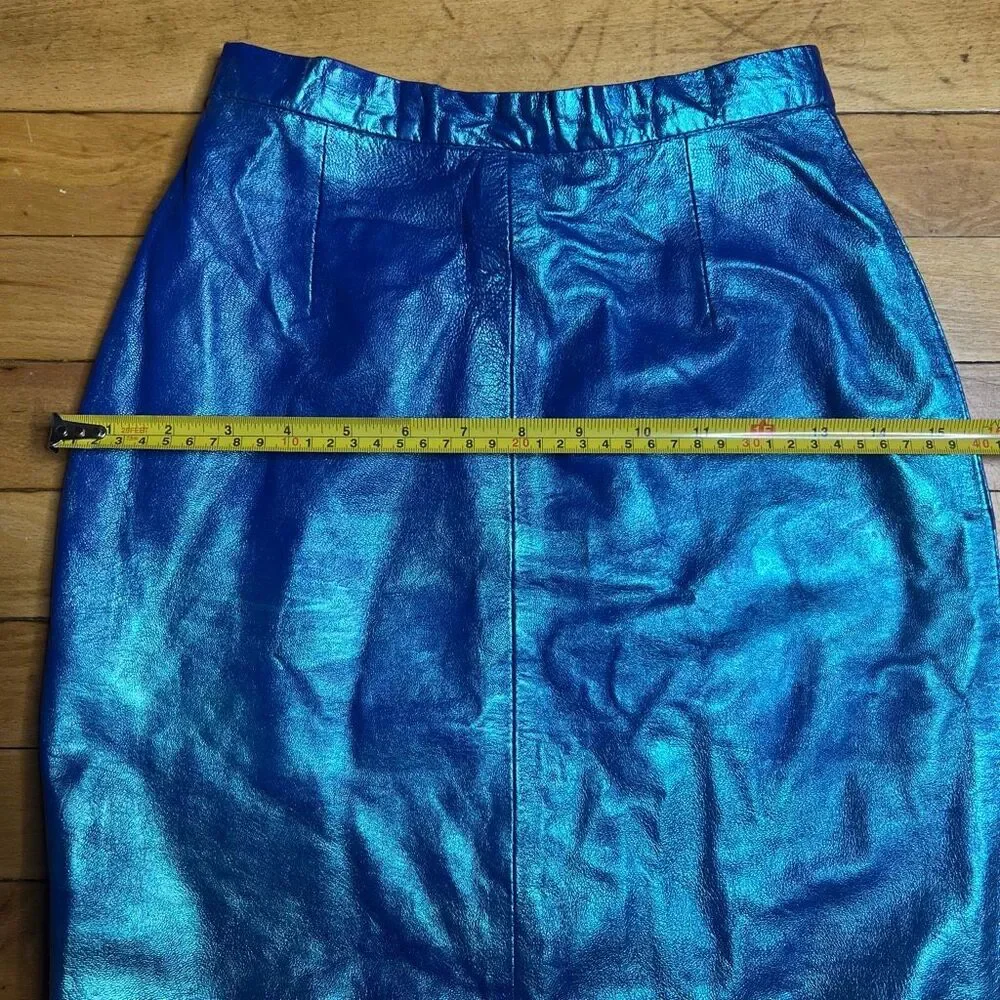 Michael Hoban x North Beach Leather Upcycled Metallic Blue Mini Pencil Skirt 3/4